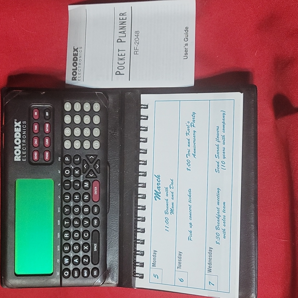 ELECTRONIC ROLODEX POCKET PLANNER W/WRITE IN CALENDAR & CASE- MUST SEE!